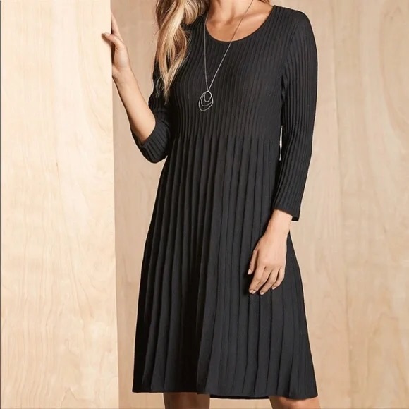 Eileen Fisher Womens Gray Wool Scoop Neck Sweater Dress Pleated Skirt Size Xs